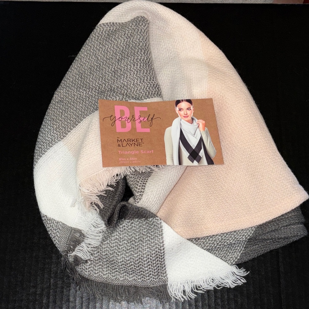 Pink, Gray & White Triangle Scarf
